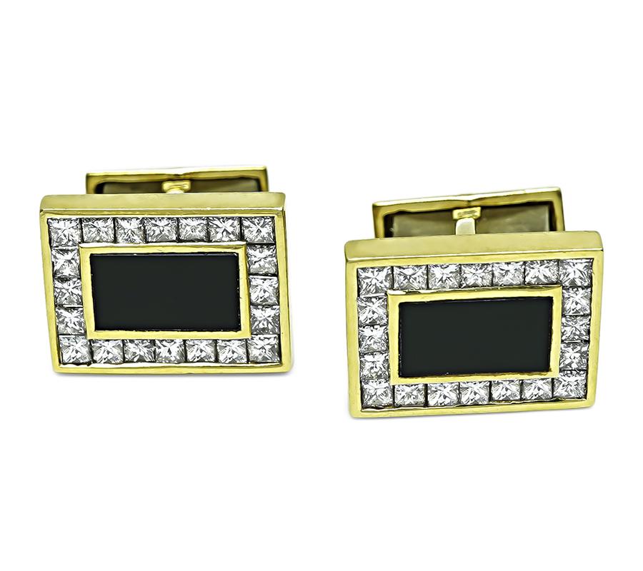 Estate 1.60ct Diamond Onyx Gold Cufflinks