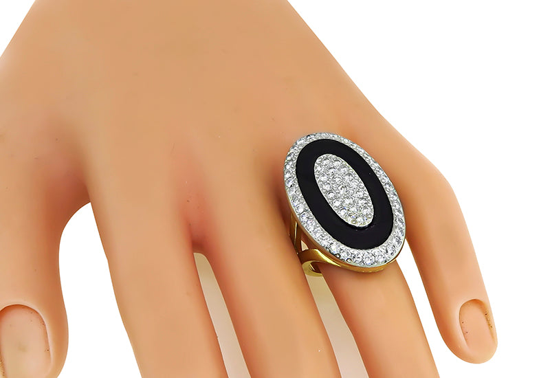 Vintage 1.50ct Diamond Onyx Gold Ring