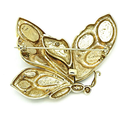 Estate Diamond Opal Onyx Gold Butterfly Pin