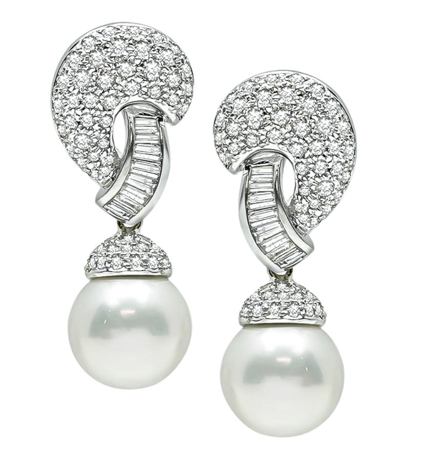 Estate 3.00ct Diamond Pearl Earrings