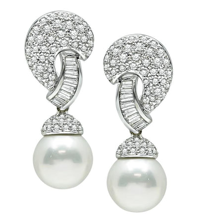 Estate 3.00ct Diamond Pearl Earrings