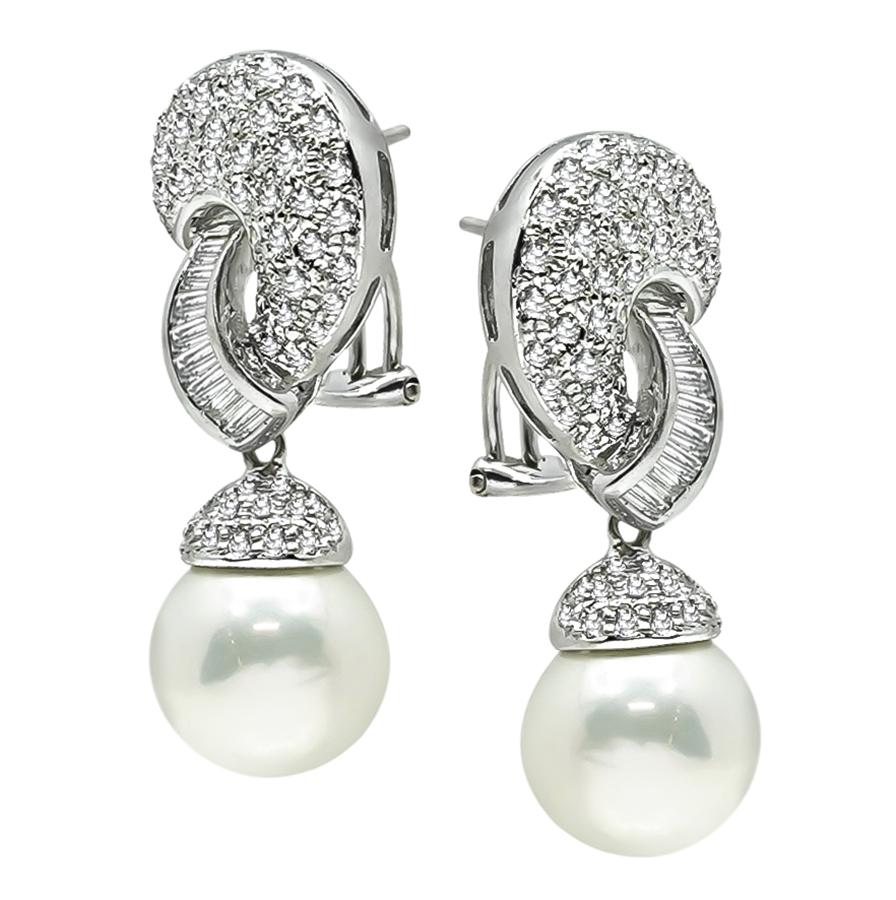 Estate 3.00ct Diamond Pearl Earrings