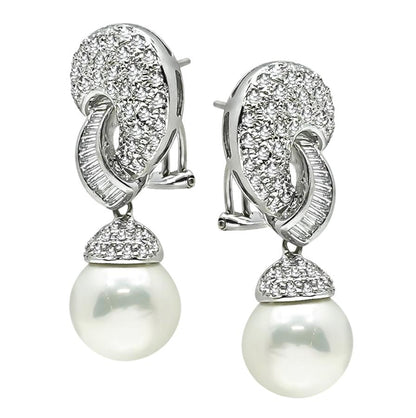 Estate 3.00ct Diamond Pearl Earrings