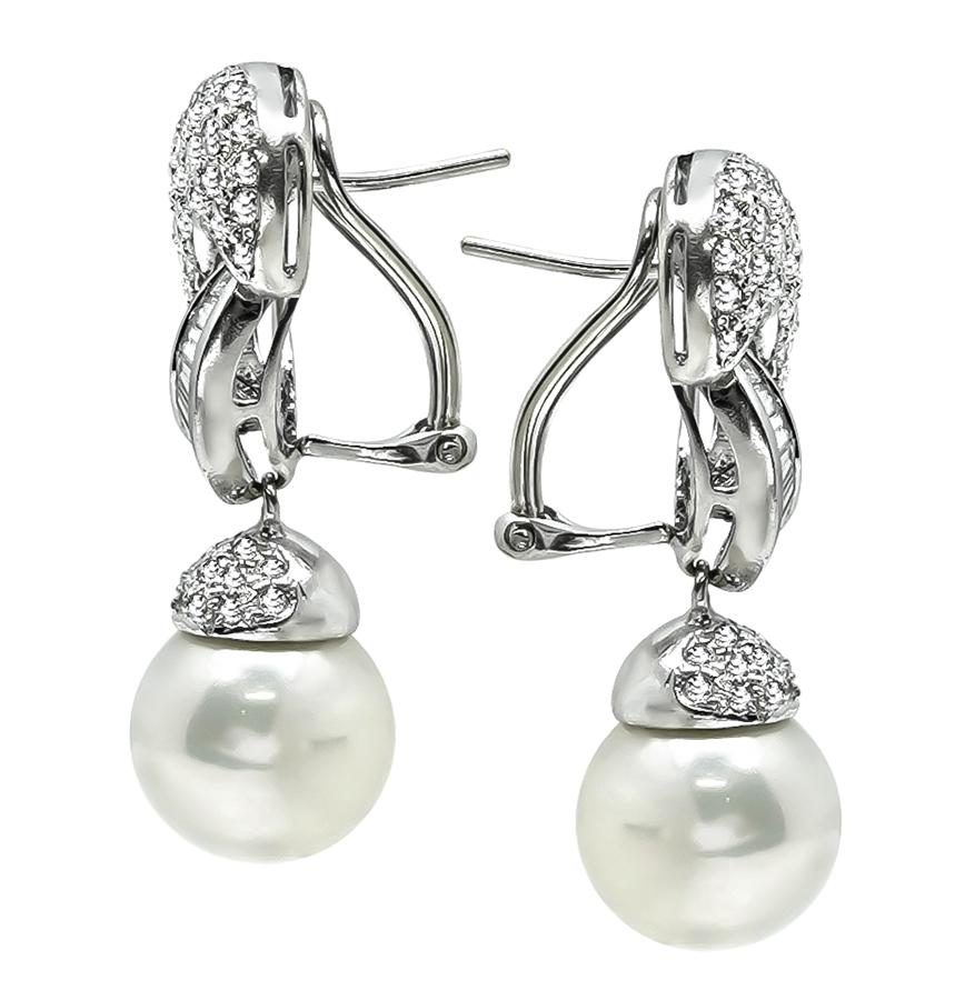 Estate 3.00ct Diamond Pearl Earrings