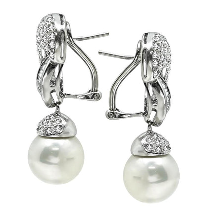 Estate 3.00ct Diamond Pearl Earrings