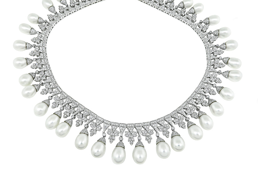 Estate Pearl 27.00ct Diamond White Gold Necklace