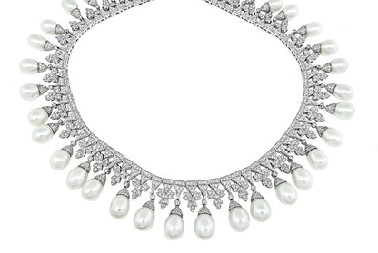 Estate Pearl 27.00ct Diamond White Gold Necklace