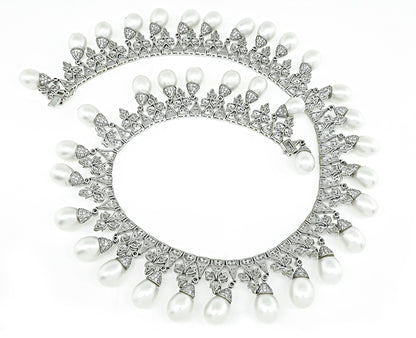 Estate Pearl 27.00ct Diamond White Gold Necklace