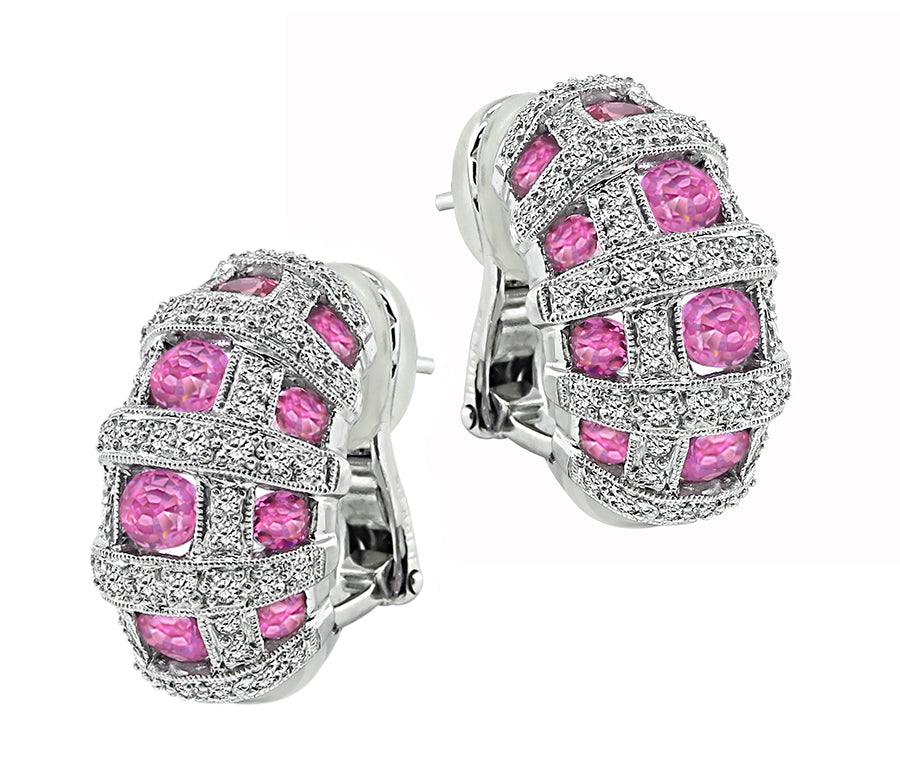 Estate 8.13ct Pink Sapphire 1.08ct Diamond Earrings