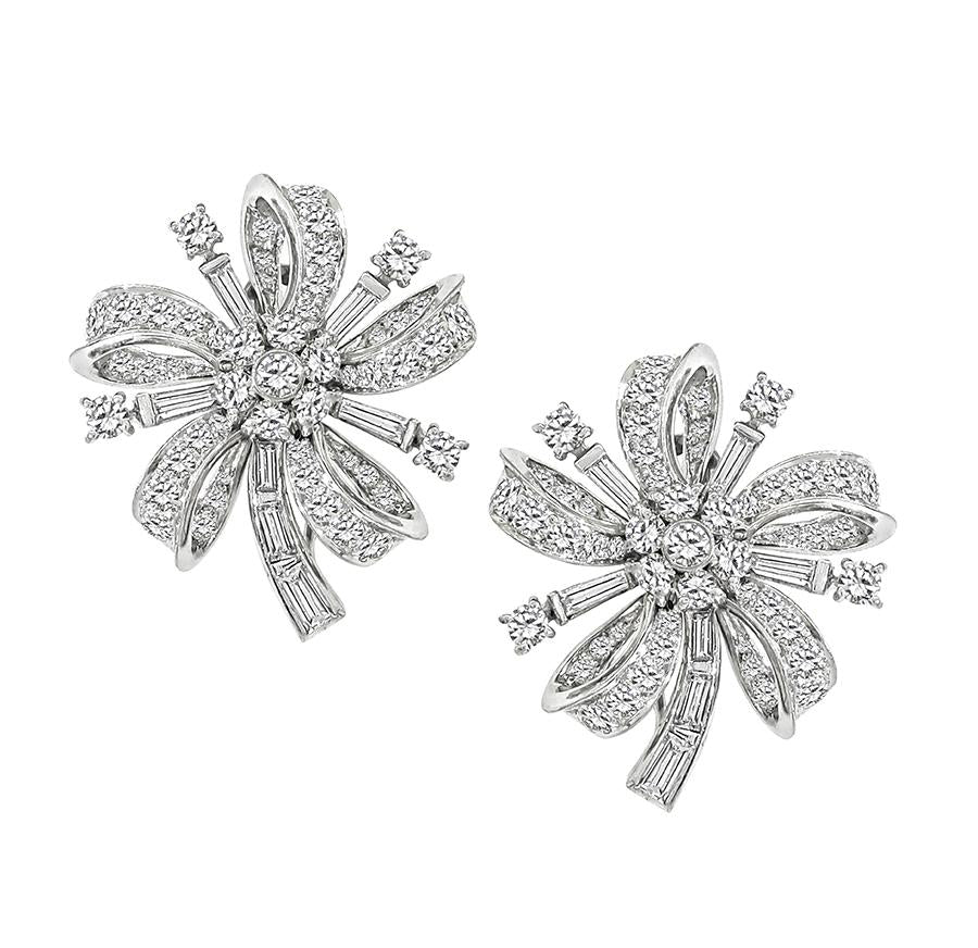 1950s 4.00ct Diamond Platinum Flower Earrings
