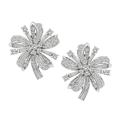 1950s 4.00ct Diamond Platinum Flower Earrings
