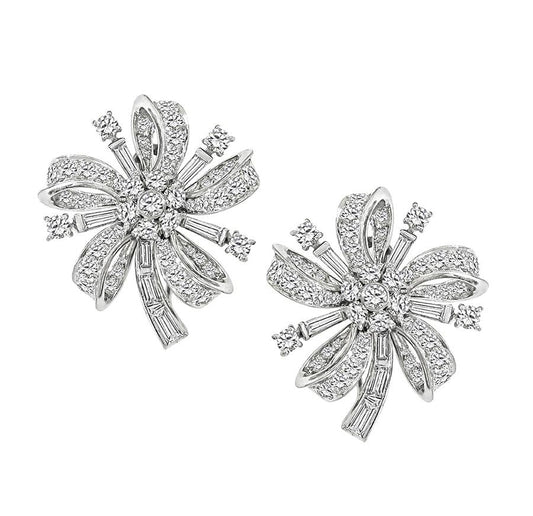 1950s 4.00ct Diamond Platinum Flower Earrings