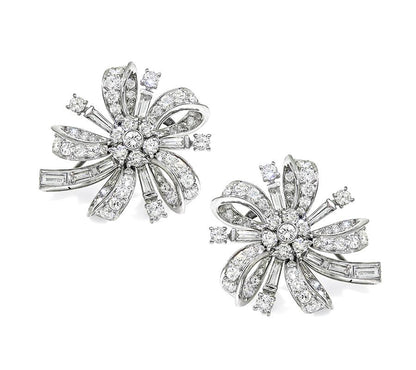1950s 4.00ct Diamond Platinum Flower Earrings