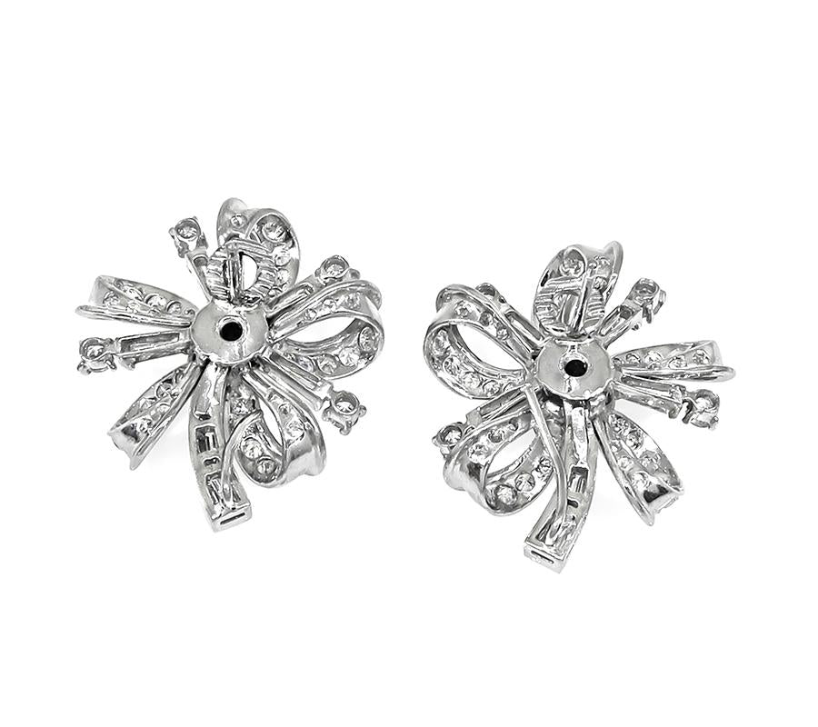 1950s 4.00ct Diamond Platinum Flower Earrings