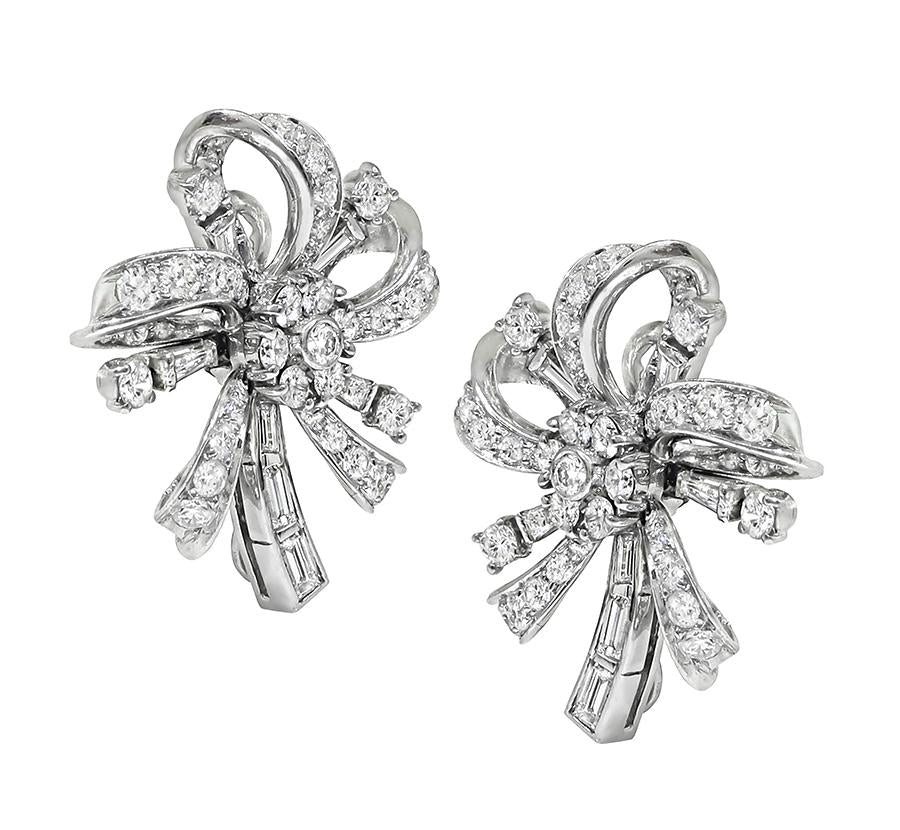1950s 4.00ct Diamond Platinum Flower Earrings