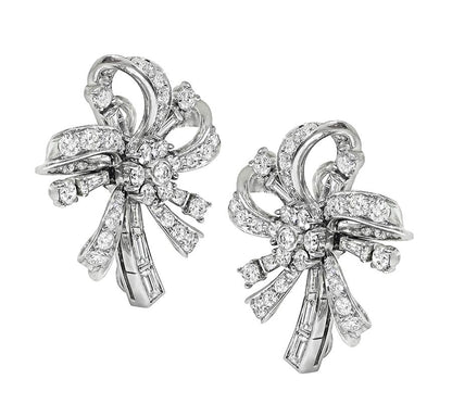 1950s 4.00ct Diamond Platinum Flower Earrings