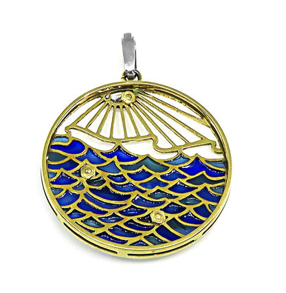 Vintage 1960s Diamond Plique-a-jour 18k Yellow and White Gold Zodiac Pendant