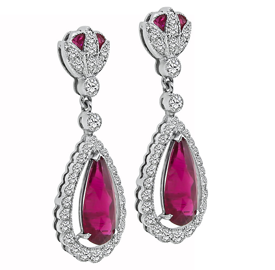 Estate 3.38ct Rubellite 0.50ct Diamond Dangling Earrings