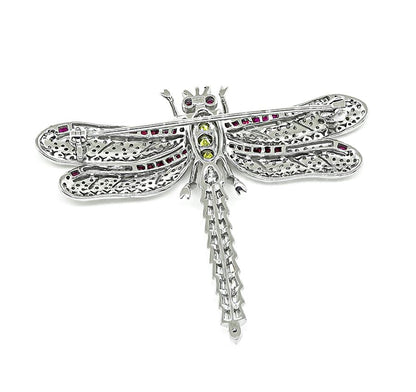 3.00ct Diamond 0.75ct Fancy Yellow Diamond Ruby 18k Gold Dragonfly Pin