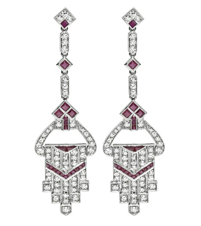 Estate 2.10ct Diamond 1.58ct Ruby Chandelier Earrings