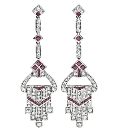 Estate 2.10ct Diamond 1.58ct Ruby Chandelier Earrings