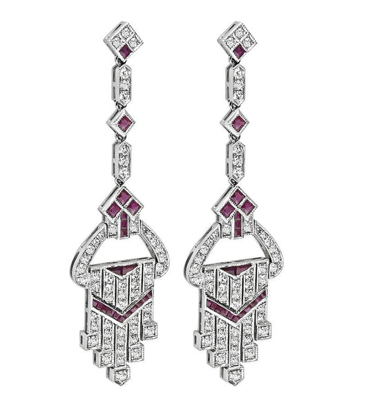 Estate 2.10ct Diamond 1.58ct Ruby Chandelier Earrings
