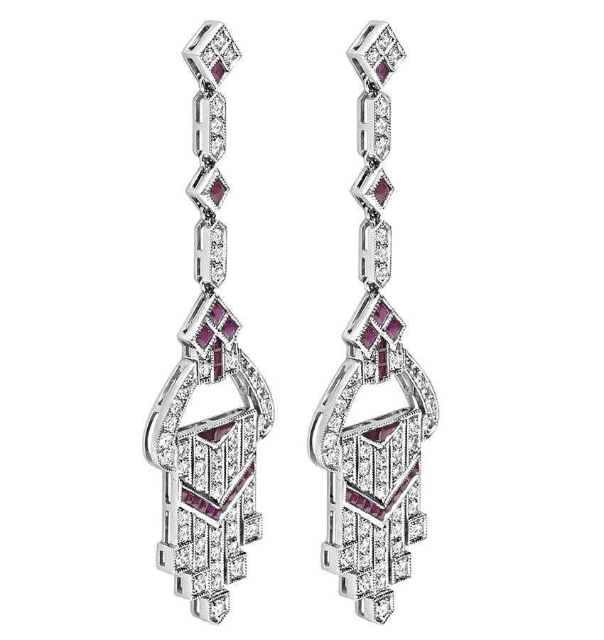 Estate 2.10ct Diamond 1.58ct Ruby Chandelier Earrings