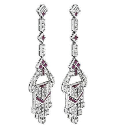Estate 2.10ct Diamond 1.58ct Ruby Chandelier Earrings