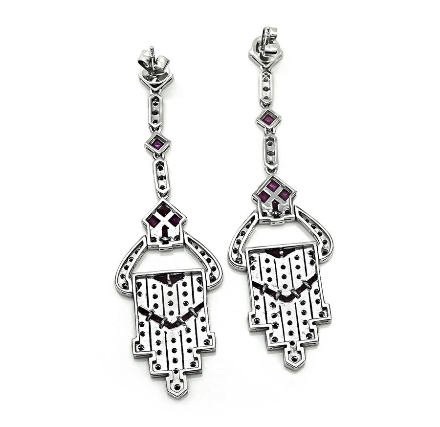 Estate 2.10ct Diamond 1.58ct Ruby Chandelier Earrings