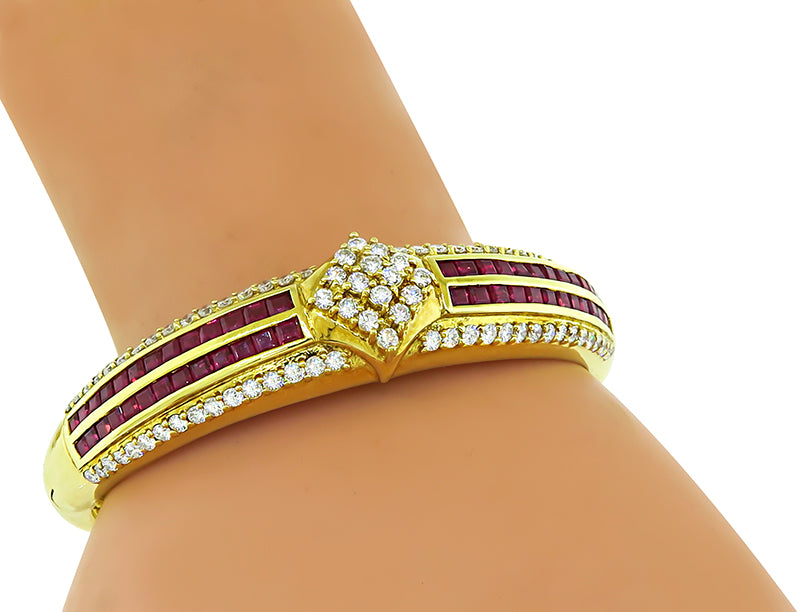 Estate 2.25ct Diamond 2.00ct Ruby Gold Bangle