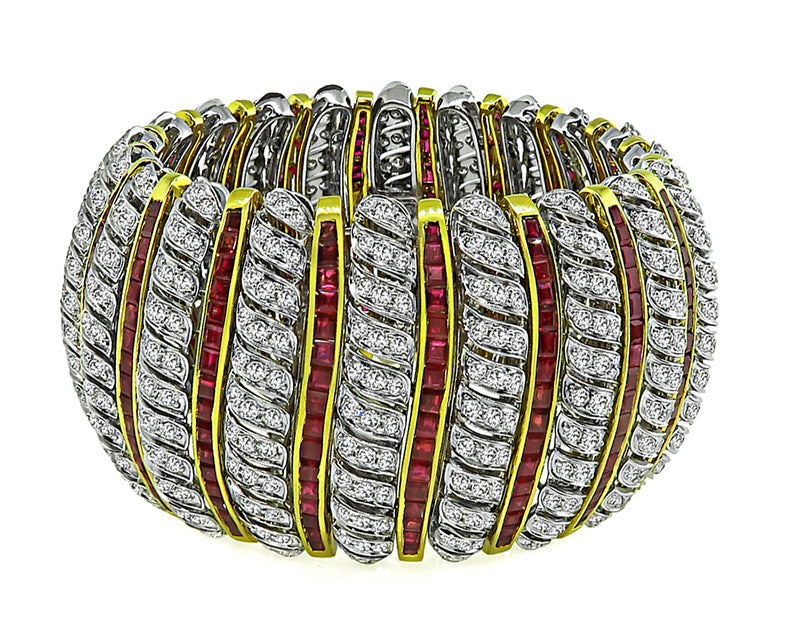 Estate 36.83ct Ruby 19.57ct Diamond Two Tone Bracelet