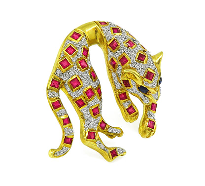 Estate 0.50ct Diamond 1.40ct Ruby Gold Tiger Pin