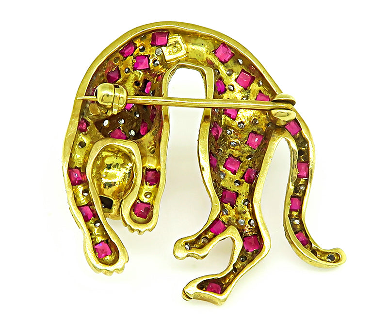 Estate 0.50ct Diamond 1.40ct Ruby Gold Tiger Pin
