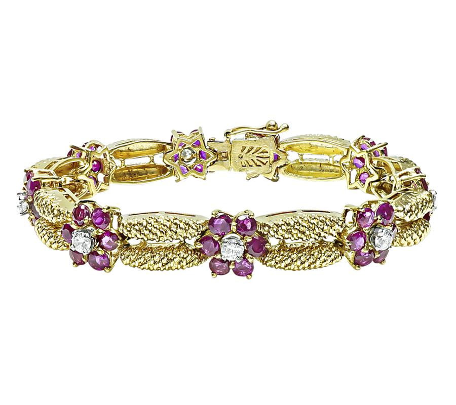 Estate 5.00ct Ruby 0.70ct Diamond Gold Bracelet