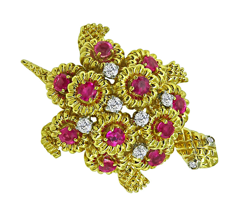 Estate 2.00ct Ruby 0.40ct Diamond Gold Turtle Pin