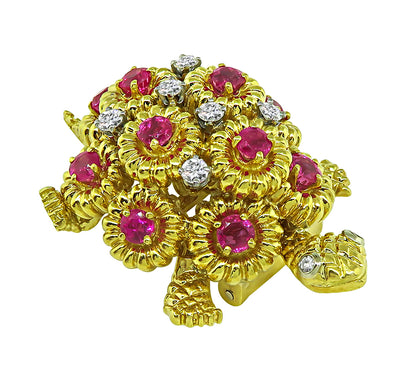 Estate 2.00ct Ruby 0.40ct Diamond Gold Turtle Pin
