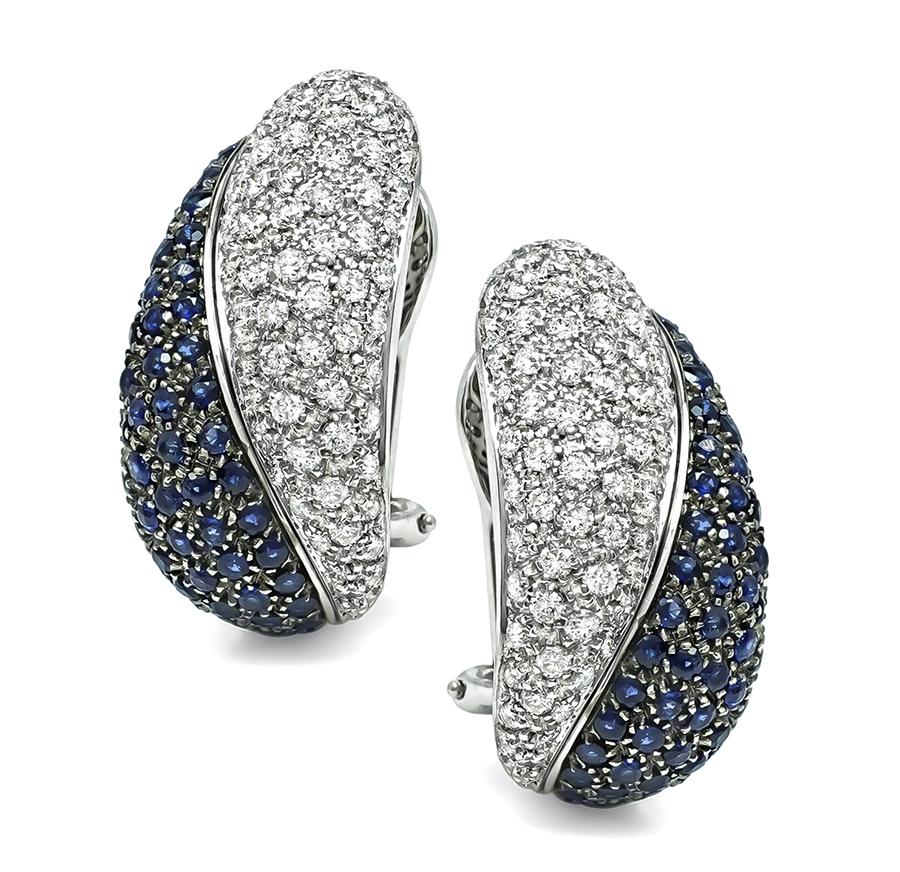 Estate 3.00ct Diamond 3.90ct Sapphire 18k White Gold Earrings