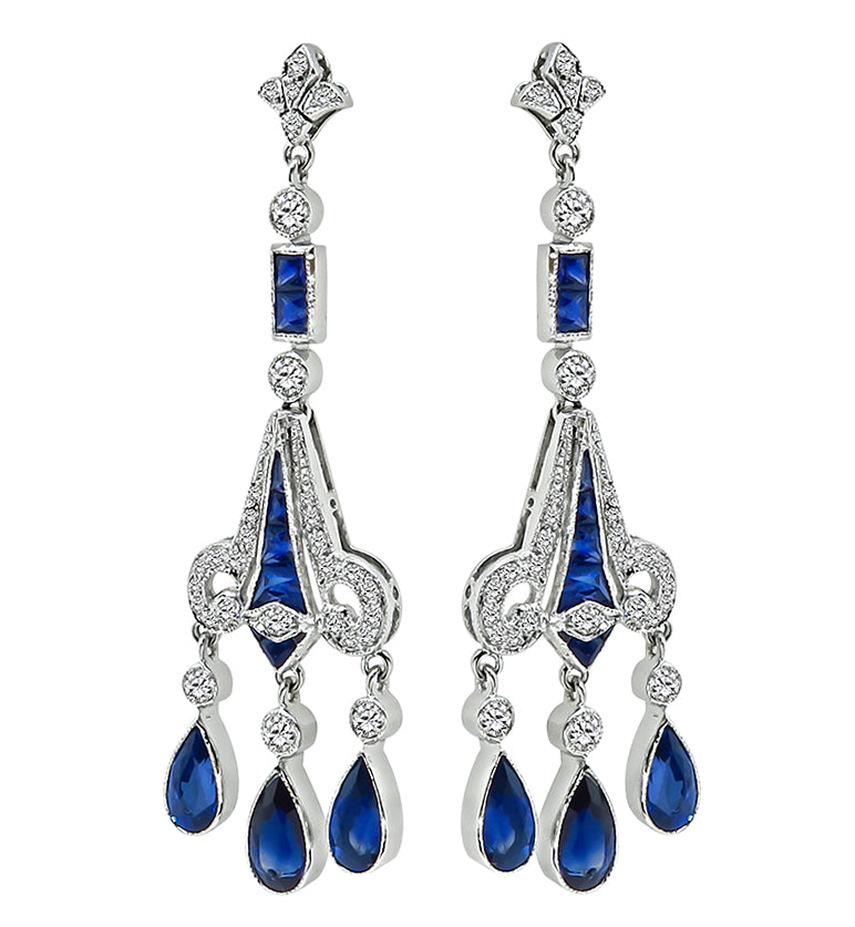 Estate 5.30ct Sapphire 1.05ct Diamond Chandelier Earrings