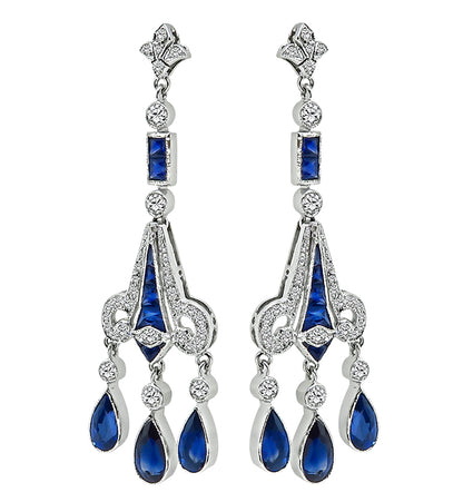 Estate 5.30ct Sapphire 1.05ct Diamond Chandelier Earrings