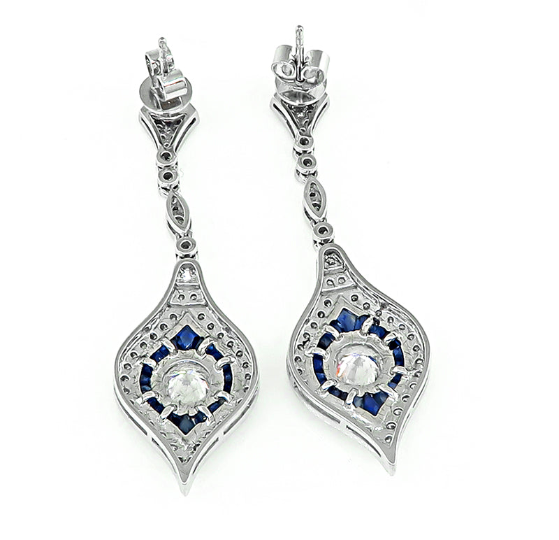 Estate 1.80ct Diamond 1.00ct Sapphire Dangling Earrings
