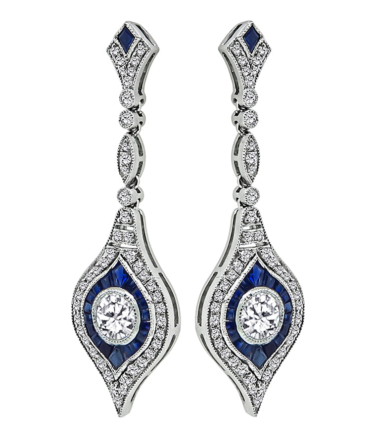 Estate 1.80ct Diamond 1.00ct Sapphire Dangling Earrings