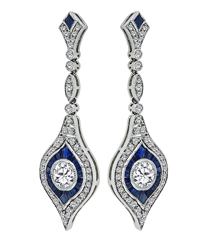 Estate 1.80ct Diamond 1.00ct Sapphire Dangling Earrings