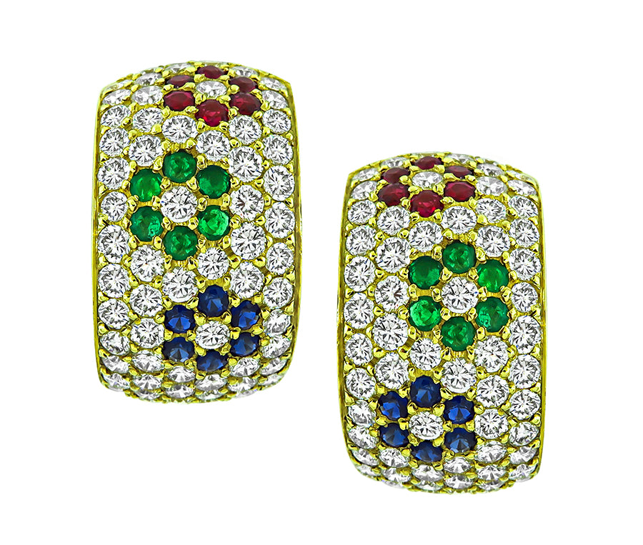 Estate 2.80ct Diamond 0.70ct Multi Color Gemstone Earrings