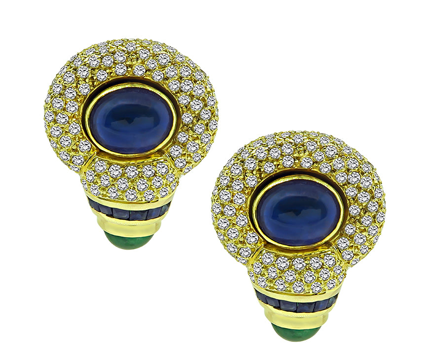 Estate 2.00ct Diamond 2.00ct Emerald 5.00ct Sapphire Gold Earrings