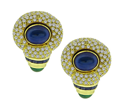 Estate 2.00ct Diamond 2.00ct Emerald 5.00ct Sapphire Gold Earrings
