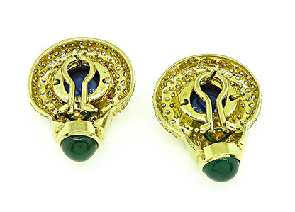 Estate 2.00ct Diamond 2.00ct Emerald 5.00ct Sapphire Gold Earrings