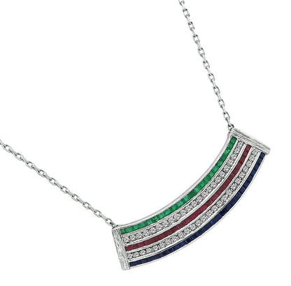 Estate 1.40ct Diamond 3.60ct Multi Color Precious Stone Pendant Necklace