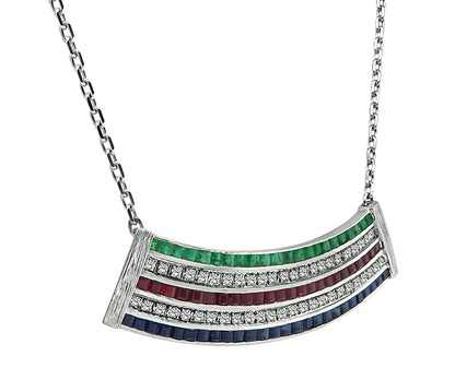 Estate 1.40ct Diamond 3.60ct Multi Color Precious Stone Pendant Necklace