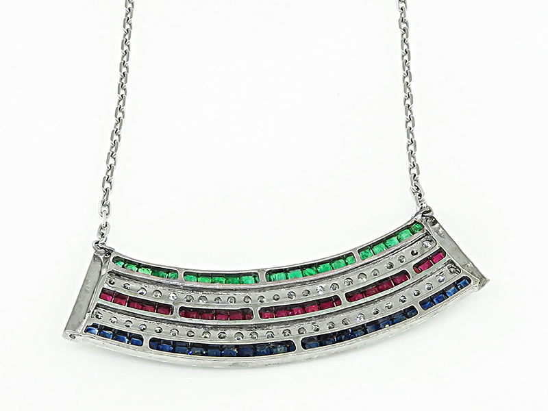 Estate 1.40ct Diamond 3.60ct Multi Color Precious Stone Pendant Necklace