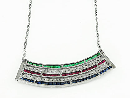 Estate 1.40ct Diamond 3.60ct Multi Color Precious Stone Pendant Necklace